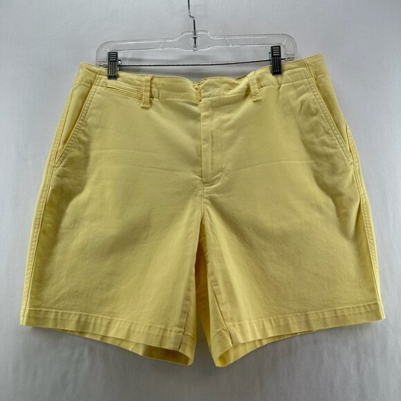 Lands’ End Shorts Womens 14 High-Rise Stretch Denim Elastic Waistband Zip Yellow - Picture 1 of 13